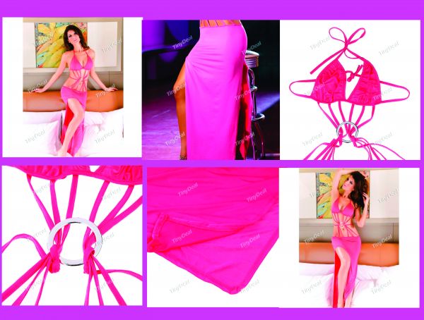 Moda Sexy Pink Mulheres de uma peça Vestido