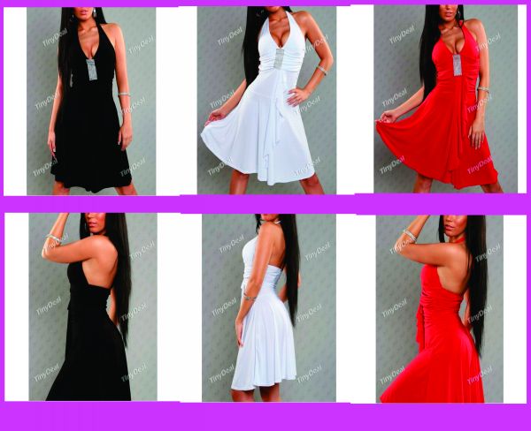 Terylene noite / V-neck Joelho de comprimento Halter Sexy ve