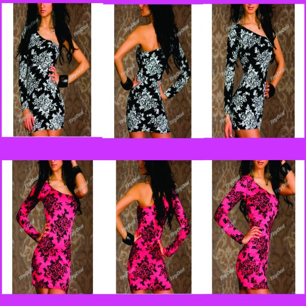 O ombro inclinado Mini Bodycon vestidos assimétricos Sexy